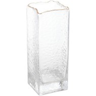 Vaso 7,7x7,7x25cm De Vidro Com Borda Dourada Taj